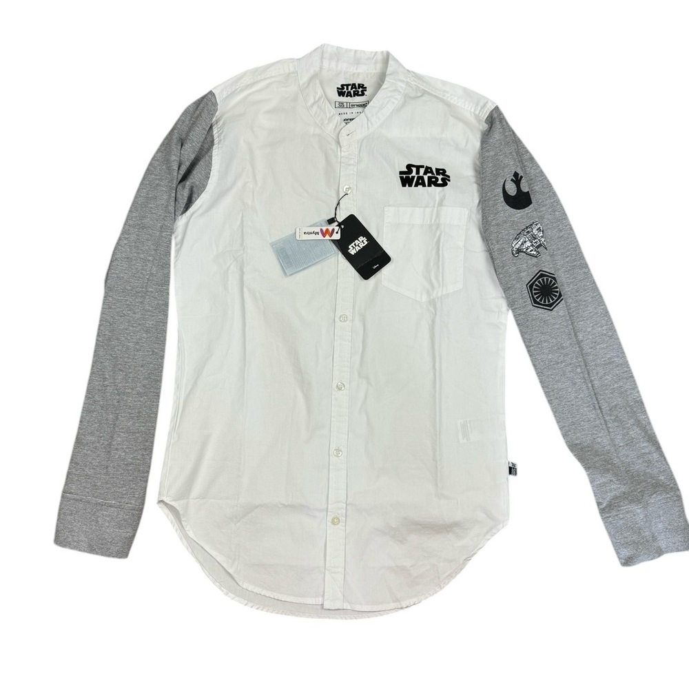 Star Wars Casual Button Down Kook N Keech Size 39 Gray and White Cotton​​
